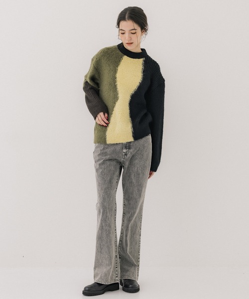 PUBLIC TOKYO(パブリックトウキョウ)の「ブロックカーブモヘアニット(ニット/セーター・レディース・ブラック/アイボリー・FREE)」の18枚目の写真