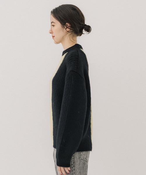 PUBLIC TOKYO(パブリックトウキョウ)の「ブロックカーブモヘアニット(ニット/セーター・レディース・ブラック/アイボリー・FREE)」の20枚目の写真