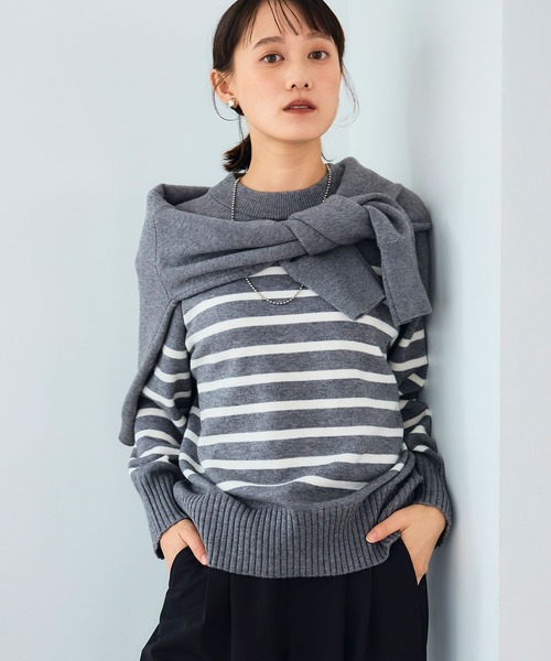 CROSS FUNCTION（クロスファンクション）の「洗えるバックスリットニット【CROSS FUNCTION/クロスファンクション】（ニット/セーター・レディース・ライトブルー/ブラック/ライトグリーン/モカ/アイボリー/ホワイト×ブラック/杢グレー/ライトピンク/ブラウン系その他/ブラック×ホワイト/グレー系その他・LL/M/L）」の5枚目の写真