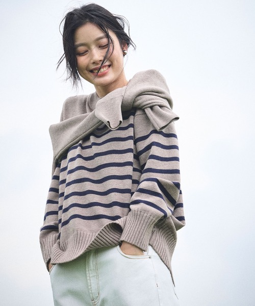 CROSS FUNCTION（クロスファンクション）の「洗えるバックスリットニット【CROSS FUNCTION/クロスファンクション】（ニット/セーター・レディース・ライトブルー/ブラック/ライトグリーン/モカ/アイボリー/ホワイト×ブラック/杢グレー/ライトピンク/ブラウン系その他/ブラック×ホワイト/グレー系その他・LL/M/L）」の7枚目の写真