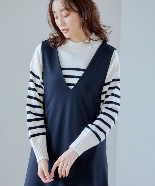 CROSS FUNCTION（クロスファンクション）の「洗えるバックスリットニット【CROSS FUNCTION/クロスファンクション】（ニット/セーター・レディース・ライトブルー/ブラック/ライトグリーン/モカ/アイボリー/ホワイト×ブラック/杢グレー/ライトピンク/ブラウン系その他/ブラック×ホワイト/グレー系その他・LL/M/L）」の16枚目の写真