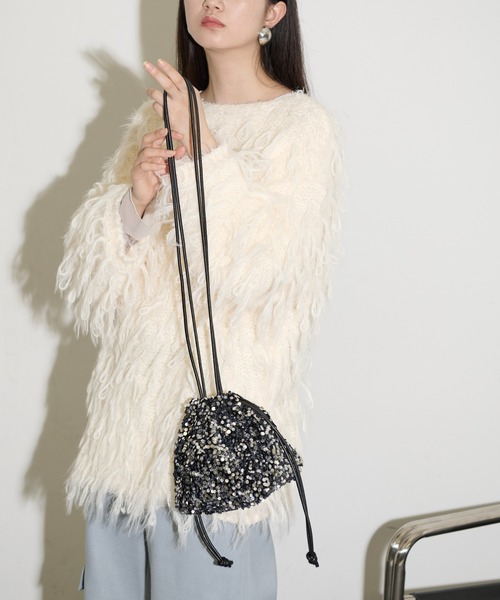 THE YOn（ザヨン）の「スパンコールドローストリングミニバッグ（ハンドバッグ・レディース・ブラック/シルバー・FREE）」の5枚目の写真