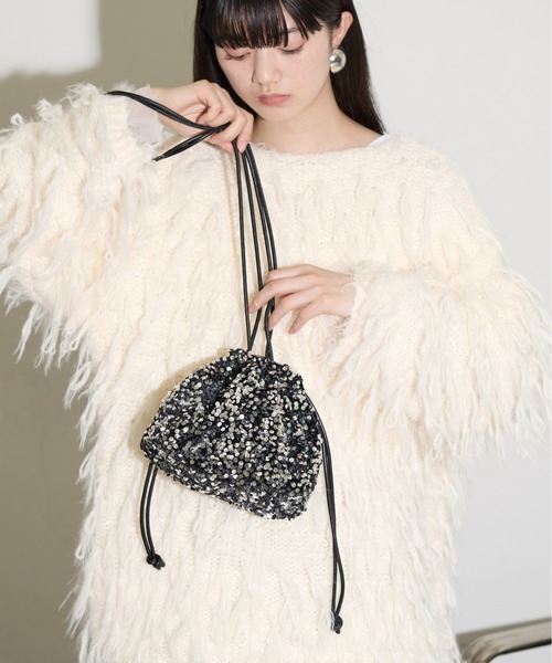 THE YOn（ザヨン）の「スパンコールドローストリングミニバッグ（ハンドバッグ・レディース・ブラック/シルバー・FREE）」の6枚目の写真