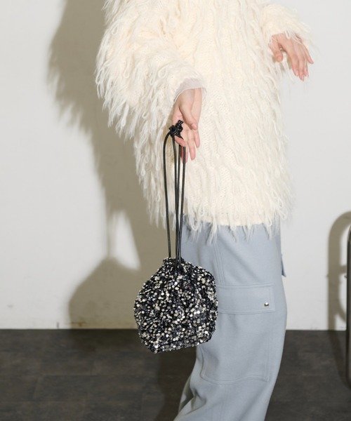 THE YOn（ザヨン）の「スパンコールドローストリングミニバッグ（ハンドバッグ・レディース・ブラック/シルバー・FREE）」の8枚目の写真