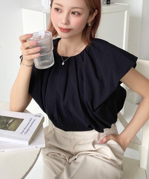 moment+(モーメントプラス)の「コットンワッシャーバルーンスリーブタックブラウス(シャツ/ブラウス・レディース・オフホワイト/ナチュラル/ブラック/ラベンダー/サックスブルー・M/L)」の13枚目の写真