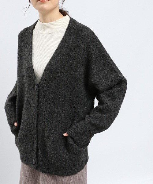 GLOBAL WORK Smile Seed Store（グローバルワーク スマイルシードストア）の「ストレッチブークレＶネックカーディガン/908052（カーディガン/ボレロ・レディース・チャコール/ライトグレー/モカ/アイボリー・LARGE/MEDIUM/X-LARGE/SMALL）」の3枚目の写真