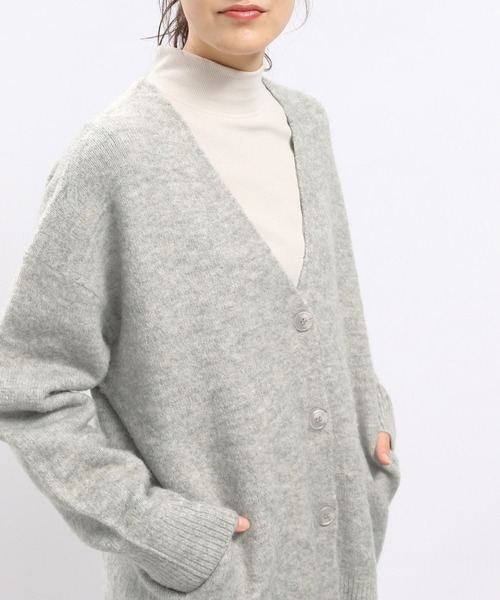 GLOBAL WORK Smile Seed Store（グローバルワーク スマイルシードストア）の「ストレッチブークレＶネックカーディガン/908052（カーディガン/ボレロ・レディース・チャコール/ライトグレー/モカ/アイボリー・LARGE/MEDIUM/X-LARGE/SMALL）」の2枚目の写真