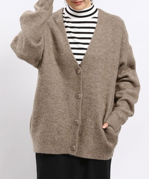GLOBAL WORK Smile Seed Store（グローバルワーク スマイルシードストア）の「ストレッチブークレＶネックカーディガン/908052（カーディガン/ボレロ・レディース・チャコール/ライトグレー/モカ/アイボリー・LARGE/MEDIUM/X-LARGE/SMALL）」の4枚目の写真