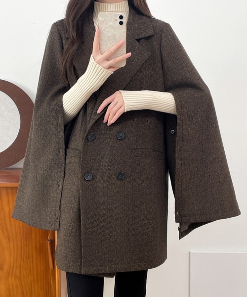 ECLIN（エクラン）の「袖スリットビックシルエットテーラードジャケット（テーラードジャケット・レディース・ブラック/ブラック系その他/ブラウン系その他/ベージュ系その他/ブラウン系その他2・M/L）」の4枚目の写真