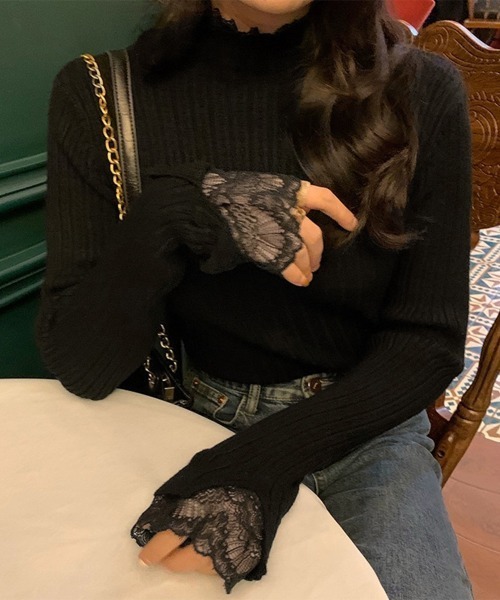 Miniministore(ミニミニストア)の「フリルニットトップス プチハイネック無地(ニット/セーター・レディース・ブラック/アイボリー/ホワイト/ベージュ・フリー)」の4枚目の写真