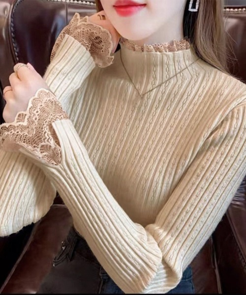 Miniministore(ミニミニストア)の「フリルニットトップス プチハイネック無地(ニット/セーター・レディース・ブラック/アイボリー/ホワイト/ベージュ・フリー)」の13枚目の写真