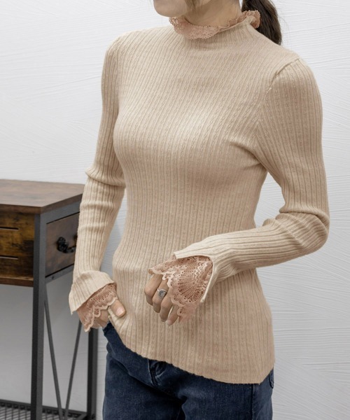 Miniministore(ミニミニストア)の「フリルニットトップス プチハイネック無地(ニット/セーター・レディース・ブラック/アイボリー/ホワイト/ベージュ・フリー)」の14枚目の写真