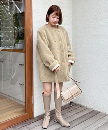 Olu. | ダブルボタンボアコート(ノーカラージャケット)