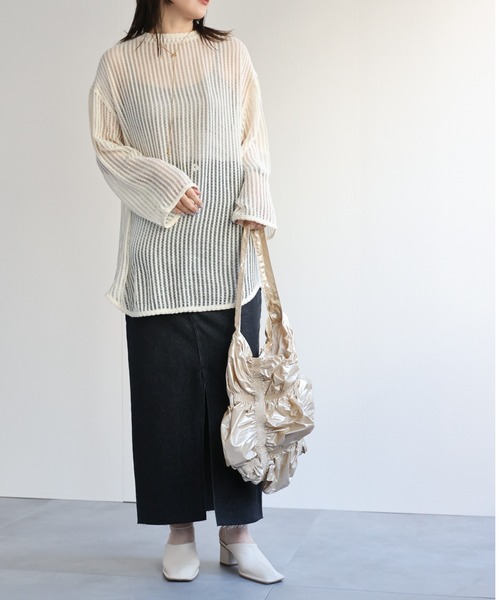 ap retro(アプレトロ)の「前後2wayメッシュニットトップス(ニット/セーター・レディース・アイボリー/ブラック・MEDIUM)」の1枚目の写真
