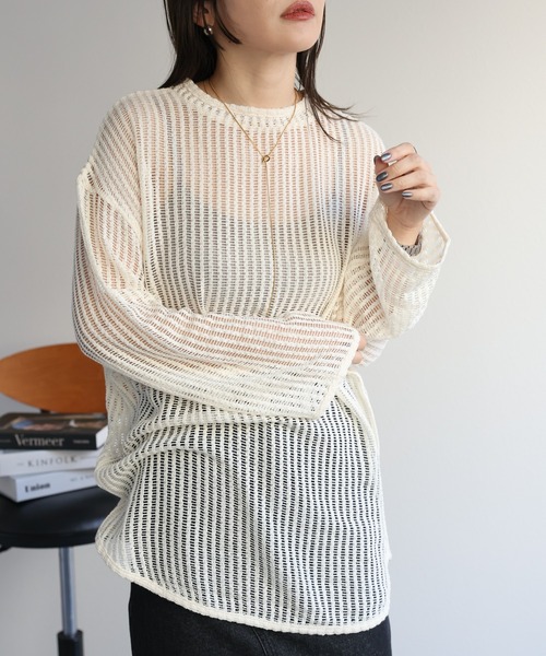ap retro(アプレトロ)の「前後2wayメッシュニットトップス(ニット/セーター・レディース・アイボリー/ブラック・MEDIUM)」の22枚目の写真