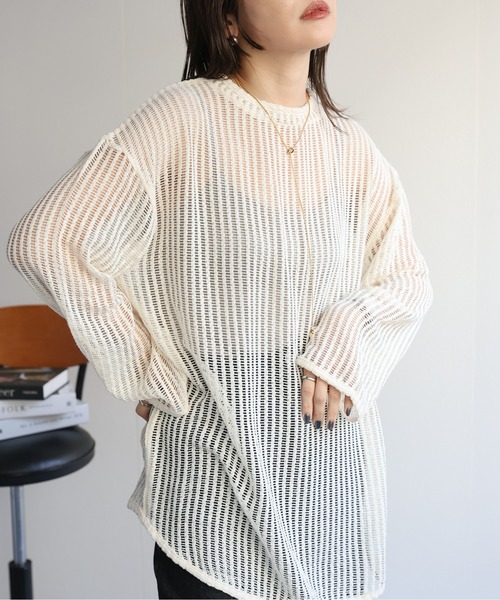 ap retro(アプレトロ)の「前後2wayメッシュニットトップス(ニット/セーター・レディース・アイボリー/ブラック・MEDIUM)」の21枚目の写真