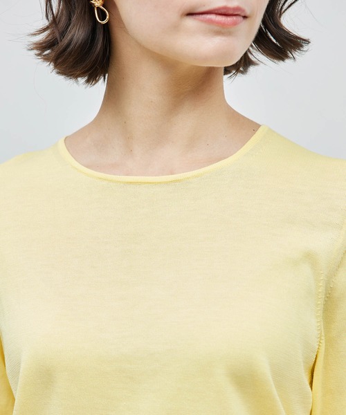 ROPE'（ロペ）の「【洗える/涼感】シルクコットンクルーネック五分袖プルオーバー【アンサンブル対応】（ニット/セーター・レディース・ネイビー/イエロー/パープル/オフホワイト・FREE）」の19枚目の写真