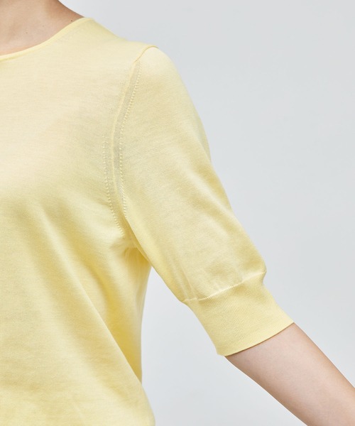 ROPE'（ロペ）の「【洗える/涼感】シルクコットンクルーネック五分袖プルオーバー【アンサンブル対応】（ニット/セーター・レディース・ネイビー/イエロー/パープル/オフホワイト・FREE）」の17枚目の写真