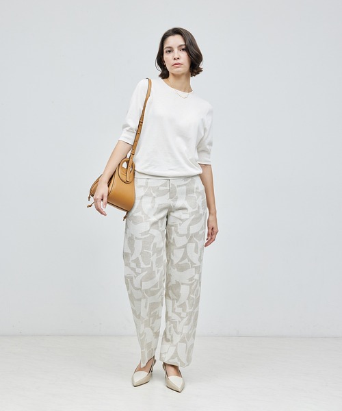 ROPE'（ロペ）の「【洗える/涼感】シルクコットンクルーネック五分袖プルオーバー【アンサンブル対応】（ニット/セーター・レディース・ネイビー/イエロー/パープル/オフホワイト・FREE）」の10枚目の写真