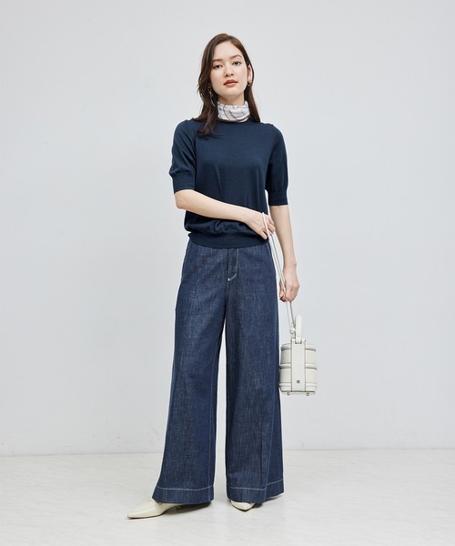 ROPE'（ロペ）の「【洗える/涼感】シルクコットンクルーネック五分袖プルオーバー【アンサンブル対応】（ニット/セーター・レディース・ネイビー/イエロー/パープル/オフホワイト・FREE）」の11枚目の写真