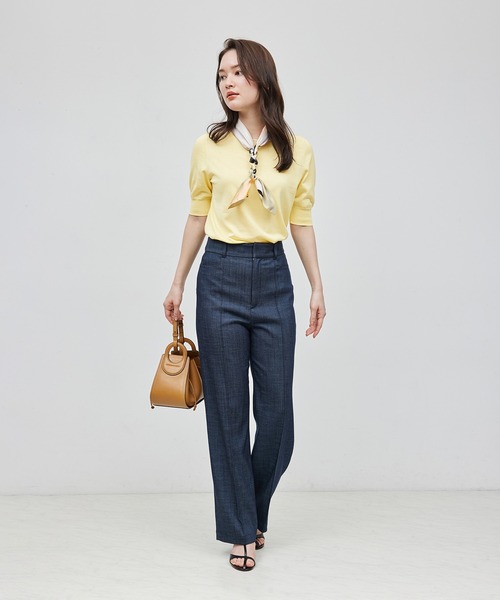 ROPE'（ロペ）の「【洗える/涼感】シルクコットンクルーネック五分袖プルオーバー【アンサンブル対応】（ニット/セーター・レディース・ネイビー/イエロー/パープル/オフホワイト・FREE）」の5枚目の写真