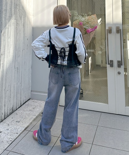 Alley by w closet（アリーバイダブルクローゼット）の「【Alley】パールリボン付きデニムパンツ（デニムパンツ・レディース・ブルー・FREE）」の6枚目の写真