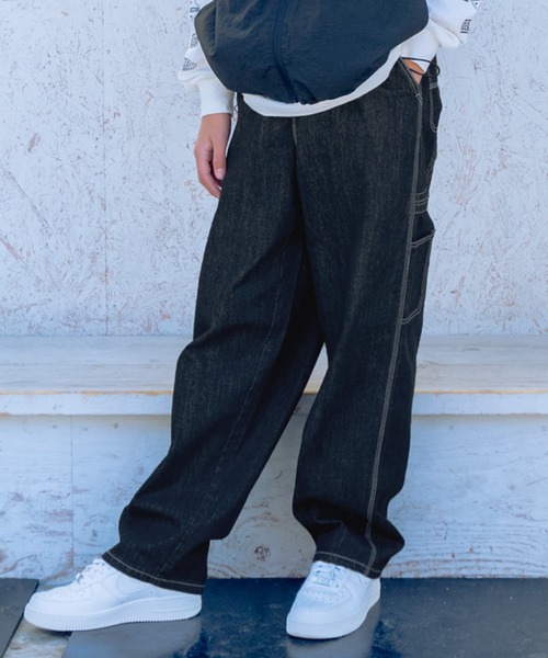 GLAZOS(グラソス)の「デニム・配色ステッチペインターパンツ(その他パンツ・キッズ・ブラック/サックスブルー/インディゴブルー・170cm/160cm/150cm/140cm)」の1枚目の写真