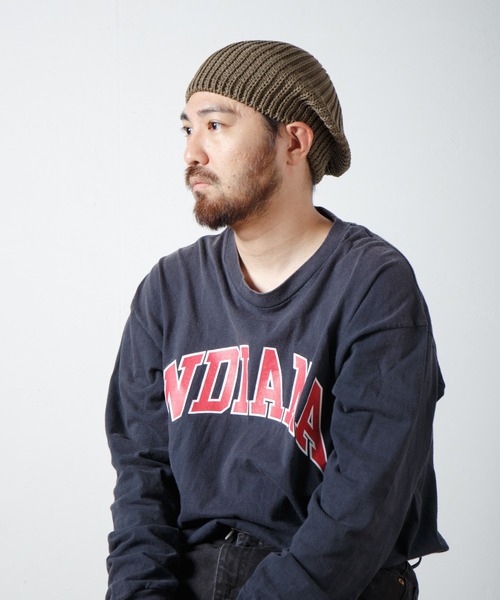 RACAL（ラカル）の「Fold Line Knit Beret ガーター編みバックプリーツニットベレータム（ニットキャップ/ビーニー・メンズ・ベージュ/ブラック/オリーブ・FREE）」の3枚目の写真