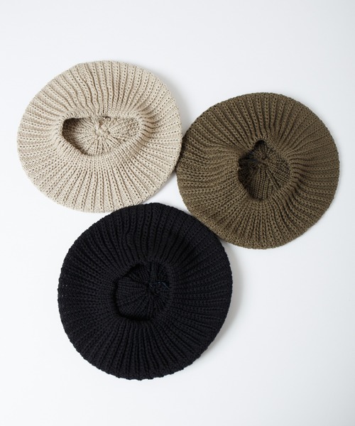 RACAL（ラカル）の「Fold Line Knit Beret ガーター編みバックプリーツニットベレータム（ニットキャップ/ビーニー・メンズ・ベージュ/ブラック/オリーブ・FREE）」の4枚目の写真