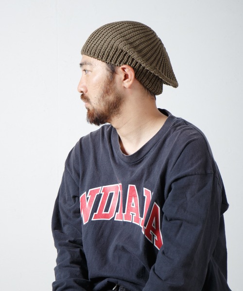 RACAL（ラカル）の「Fold Line Knit Beret ガーター編みバックプリーツニットベレータム（ニットキャップ/ビーニー・メンズ・ベージュ/ブラック/オリーブ・FREE）」の21枚目の写真