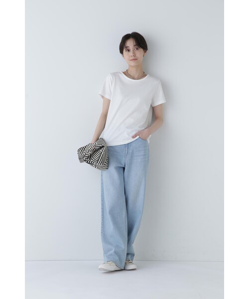 human woman(ヒューマンウーマン)の「◆オーガニック綿天竺半袖Tシャツ(Tシャツ/カットソー・レディース・ネイビー/ホワイト・LARGE/MEDIUM)」の6枚目の写真