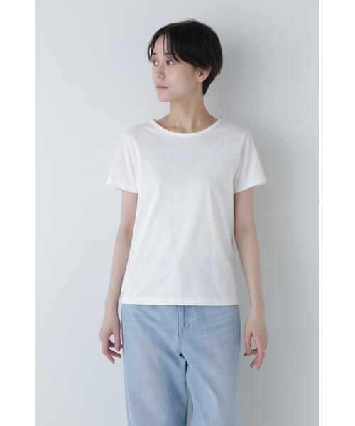 human woman(ヒューマンウーマン)の「◆オーガニック綿天竺半袖Tシャツ(Tシャツ/カットソー・レディース・ネイビー/ホワイト・LARGE/MEDIUM)」の8枚目の写真