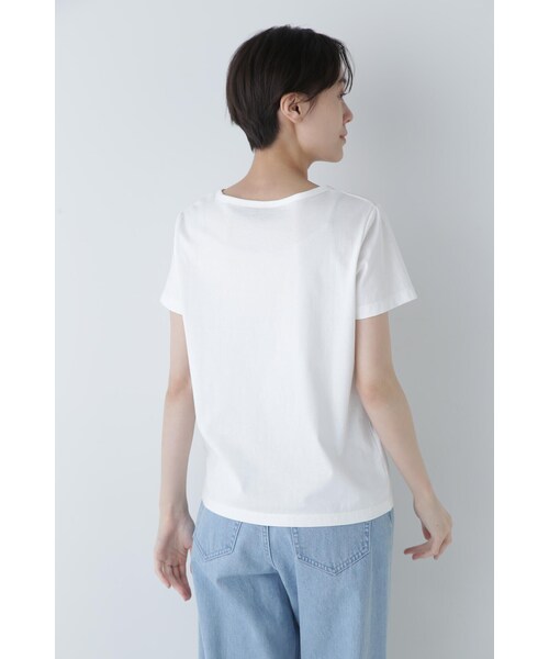 human woman(ヒューマンウーマン)の「◆オーガニック綿天竺半袖Tシャツ(Tシャツ/カットソー・レディース・ネイビー/ホワイト・LARGE/MEDIUM)」の9枚目の写真