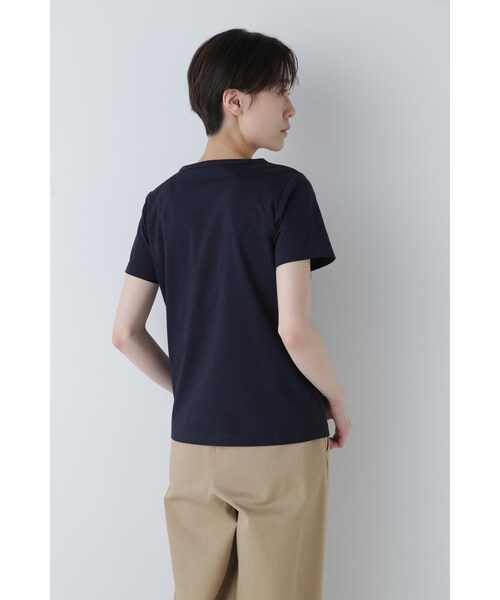 human woman(ヒューマンウーマン)の「◆オーガニック綿天竺半袖Tシャツ(Tシャツ/カットソー・レディース・ネイビー/ホワイト・LARGE/MEDIUM)」の14枚目の写真