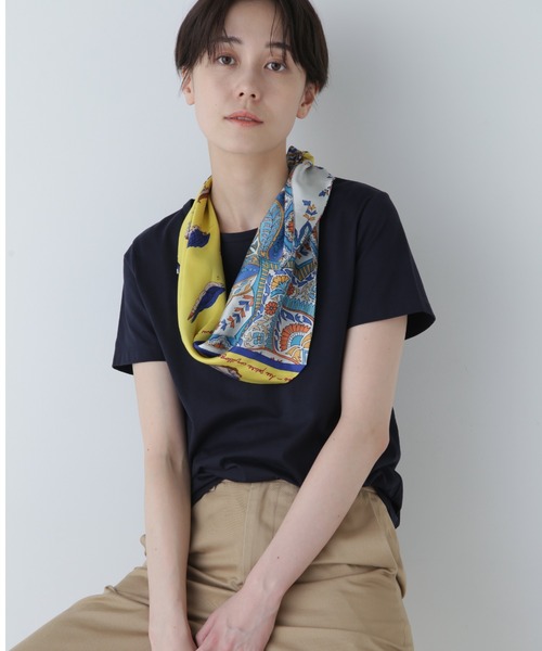 human woman(ヒューマンウーマン)の「◆オーガニック綿天竺半袖Tシャツ(Tシャツ/カットソー・レディース・ネイビー/ホワイト・LARGE/MEDIUM)」の2枚目の写真