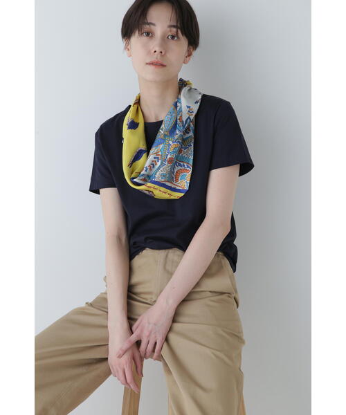 human woman(ヒューマンウーマン)の「◆オーガニック綿天竺半袖Tシャツ(Tシャツ/カットソー・レディース・ネイビー/ホワイト・LARGE/MEDIUM)」の3枚目の写真