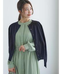 12G金釦天竺クルーカーディガン