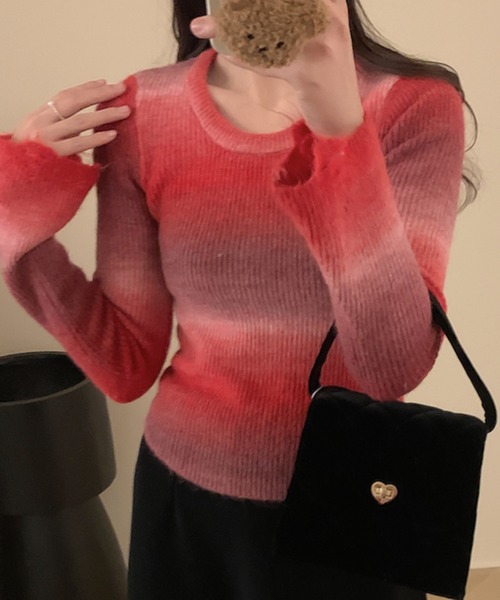 LAFFMO（ラフモ）の「グラデーションリブニット（ニット/セーター・レディース・ブラウン/レッド/グレー・F）」の21枚目の写真