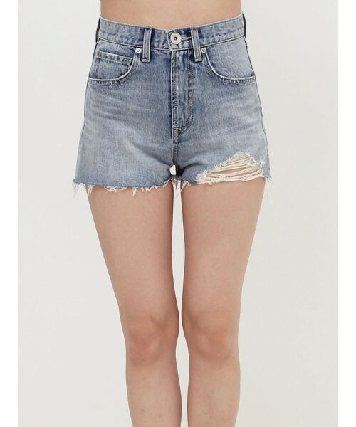 GYDA（ジェイダ）の「ハイウエスト LEFT HEM ダメージデニム ショートパンツ（デニムパンツ・レディース・ブルー/ライトブルー・X-SMALL/SMALL/MEDIUM）」の22枚目の写真