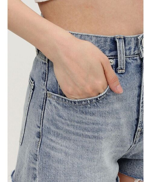 セール】ハイウエスト LEFT HEM ダメージデニム ショートパンツ