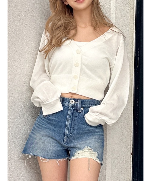 GYDA（ジェイダ）の「ハイウエスト LEFT HEM ダメージデニム ショートパンツ（デニムパンツ・レディース・ブルー/ライトブルー・X-SMALL/SMALL/MEDIUM）」の2枚目の写真