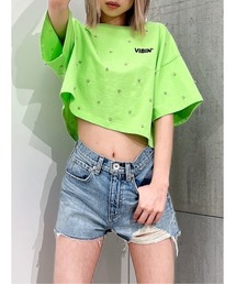 ハイウエスト LEFT HEM ダメージデニム ショートパンツ