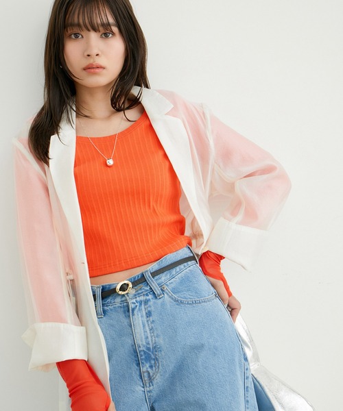 VIS（ビス）の「ショルダーカットアウトショート丈プルオーバー（Tシャツ/カットソー・レディース・チャコールグレー/ホワイト/オレンジ系その他2・FREE）」の7枚目の写真