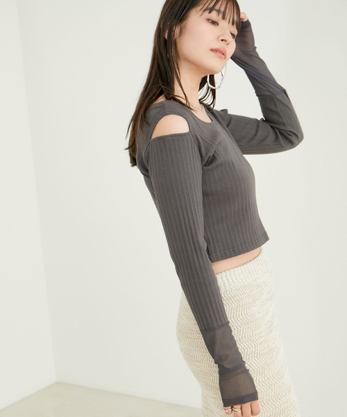 VIS（ビス）の「ショルダーカットアウトショート丈プルオーバー（Tシャツ/カットソー・レディース・チャコールグレー/ホワイト/オレンジ系その他2・FREE）」の16枚目の写真