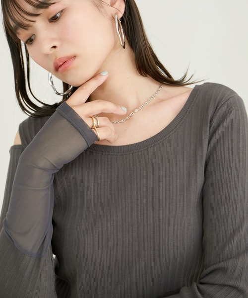 VIS（ビス）の「ショルダーカットアウトショート丈プルオーバー（Tシャツ/カットソー・レディース・チャコールグレー/ホワイト/オレンジ系その他2・FREE）」の17枚目の写真