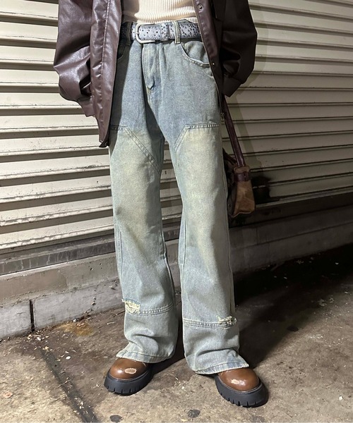 sedacle girl(セダクルガール)の「ヴィンテージライクダブルニーデニム(デニムパンツ・レディース・ブルー・LARGE/MEDIUM)」の1枚目の写真