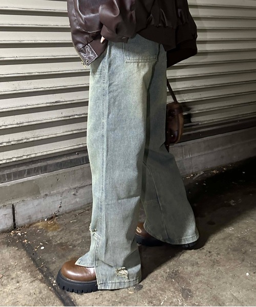 sedacle girl(セダクルガール)の「ヴィンテージライクダブルニーデニム(デニムパンツ・レディース・ブルー・LARGE/MEDIUM)」の2枚目の写真