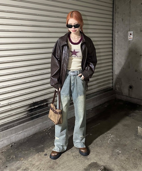 sedacle girl(セダクルガール)の「ヴィンテージライクダブルニーデニム(デニムパンツ・レディース・ブルー・LARGE/MEDIUM)」の5枚目の写真