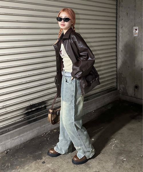 sedacle girl(セダクルガール)の「ヴィンテージライクダブルニーデニム(デニムパンツ・レディース・ブルー・LARGE/MEDIUM)」の6枚目の写真