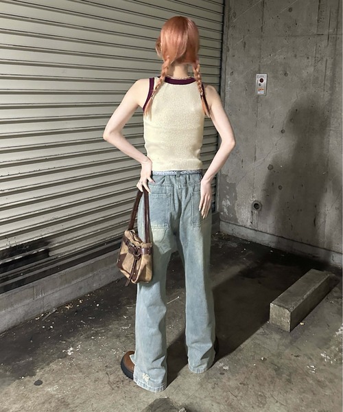 sedacle girl(セダクルガール)の「ヴィンテージライクダブルニーデニム(デニムパンツ・レディース・ブルー・LARGE/MEDIUM)」の8枚目の写真
